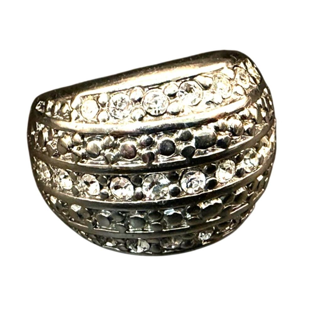 Silver-tone Dome Ring with Clear Crystals